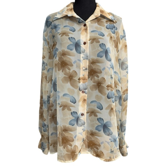 Notations Clothing Co. - Sheer Floral Button Down Blouse - Size XL - Picture 7 of 7